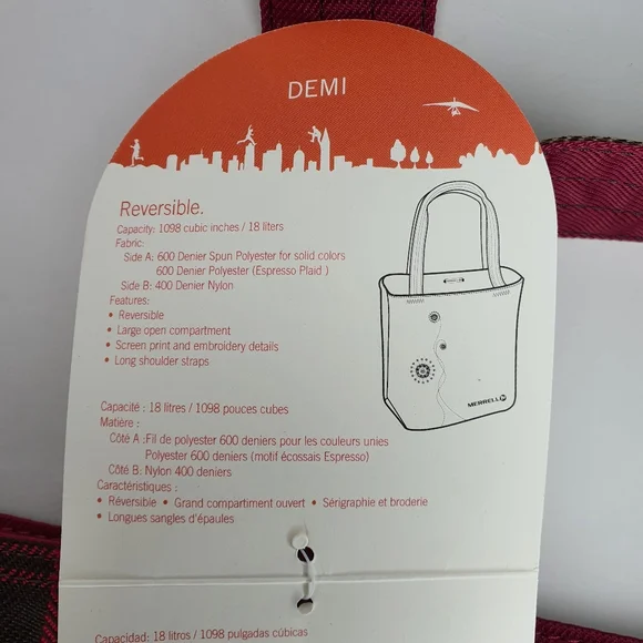 Merrell Large Tote Bag Plaid Brown Reversible tote bag NWT - Picture 8 of 11